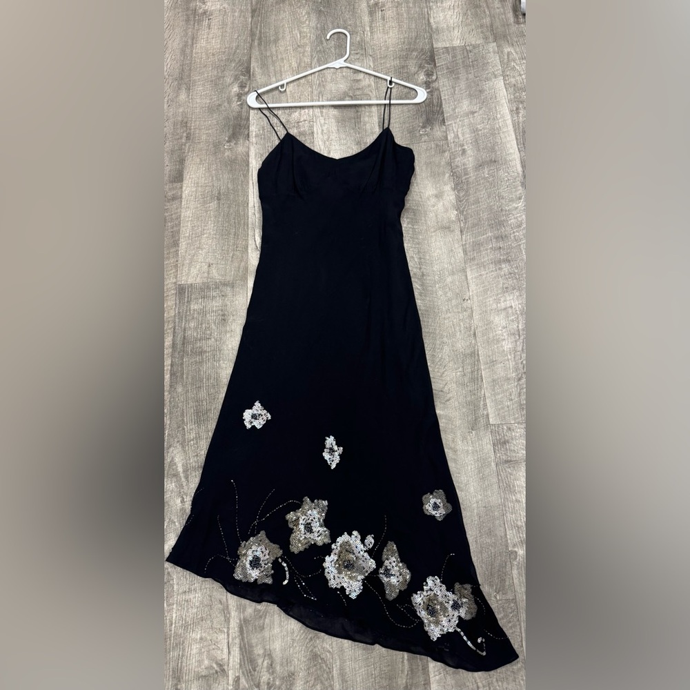 Nine West Black Maxi Dress with Silver Floral Details